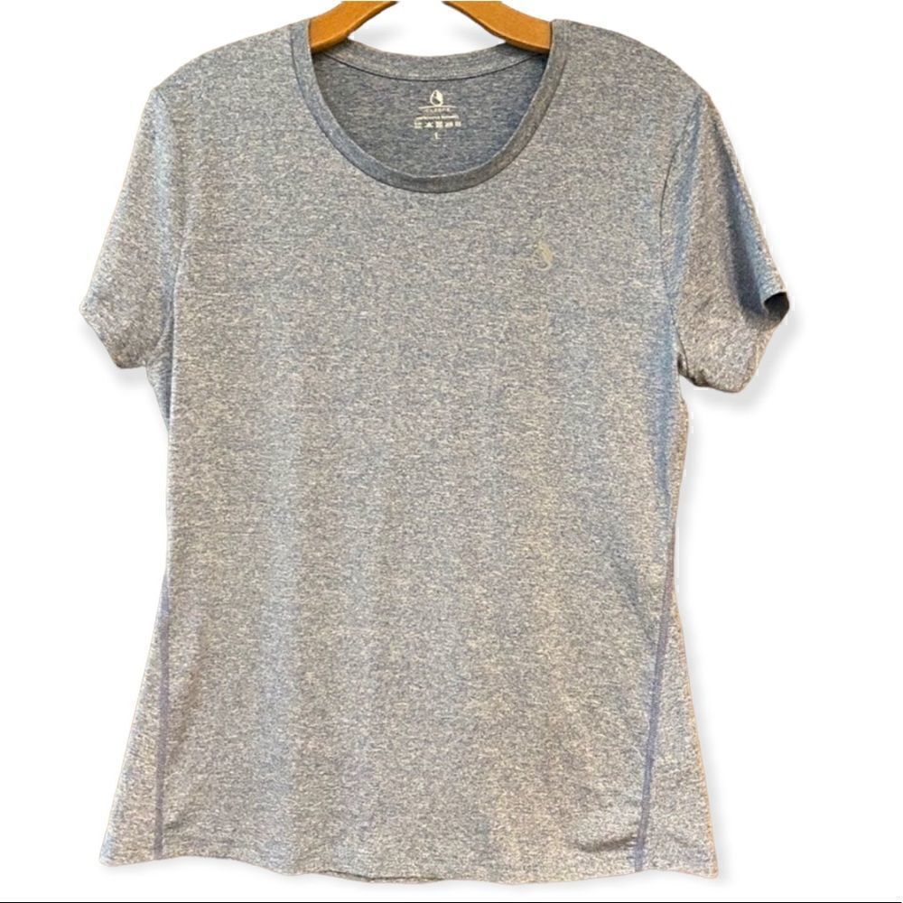 Icyzone Sz L Gray Blue Workout Exercise Stretch T-Shirt